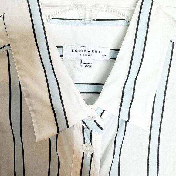 Equipment Femme Huntley White Blue Stripe Cotton Button Down Women’s Size S - Picture 7 of 10